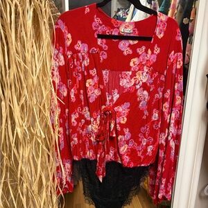 Free People Red Floral bodysuit
